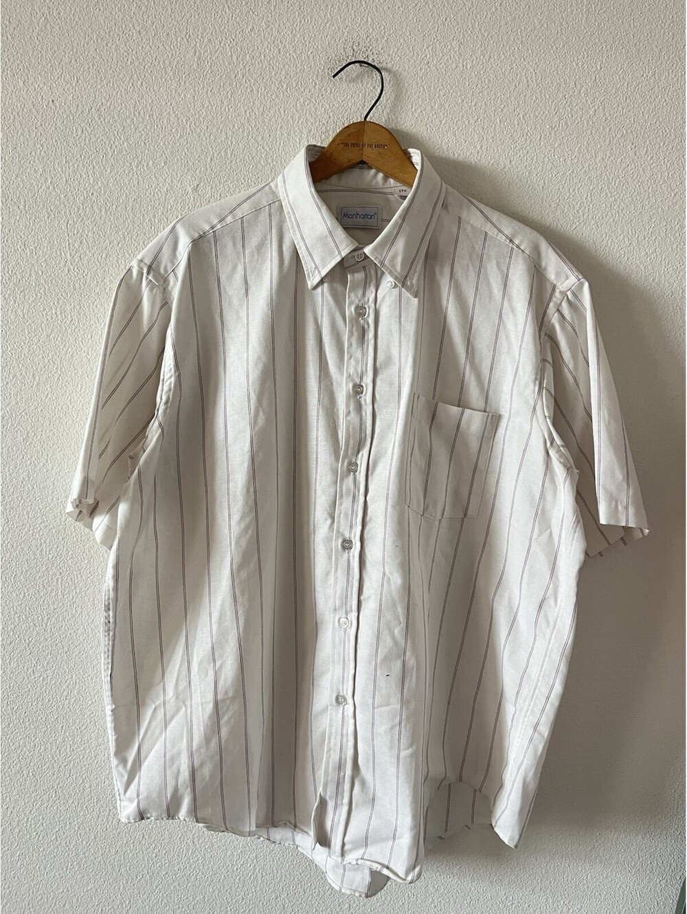 Manhattan Short Sleeve Striped Button Down Shirt 17.5